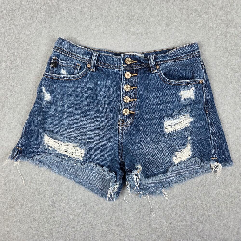 KanCan Womens 27 High Rise Ripped Button Fly Jean Shorts